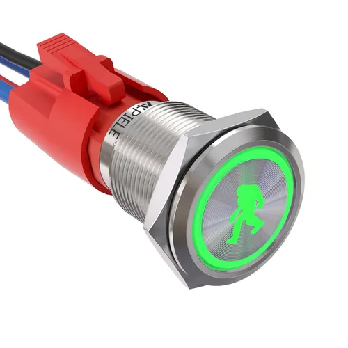 Miniatura 13 de APIELE Interruptor de botón de presión para barra de luz LED, encendido/apagado SPST, acero inoxidable, 10A, 12V, 24VDC, precableado, 19mm, 0.74