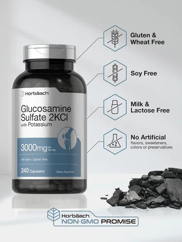 Miniatura 4 de Horbäach Sulfato de Glucosamina 2KCI con Potasio 3000mg 240 Cápsulas Suplemento sin OMG y sin gluten