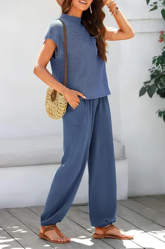Miniatura 9 de PRETTYGARDEN Conjunto de dos piezas para mujer, suéter de punto y pantalones de cintura alta a juego