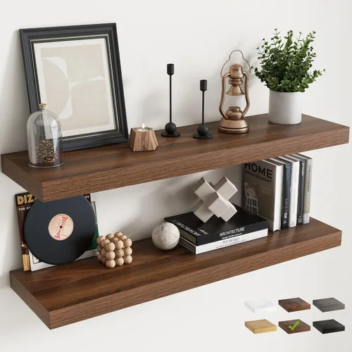 Miniatura 28 de Estantes flotantes para pared con soportes invisibles, estantes de madera de ingeniería montados en la pared con grano de madera para sala de estar