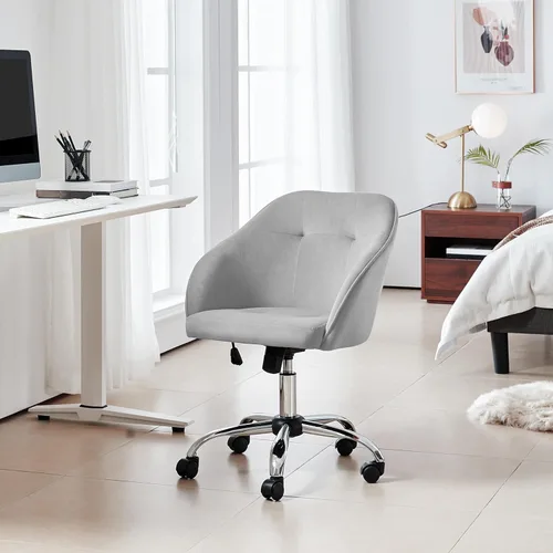 Miniatura 9 de Yaheetech Silla de Escritorio/Tocador de Terciopelo con Ruedas y Respaldo, Pequeña Silla Giratoria Cómoda y Bonita para Computadora con Altura
