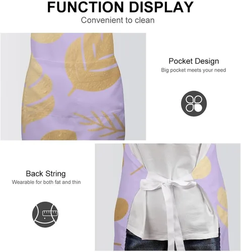 Miniatura 6 de MUSM Apron for Adults - 27.6 X 31.5 Inch, Heavy-Duty Polyester Aprons with Two Large Pockets, Waterproof Leaf Print Pattern Kitchen Apron for