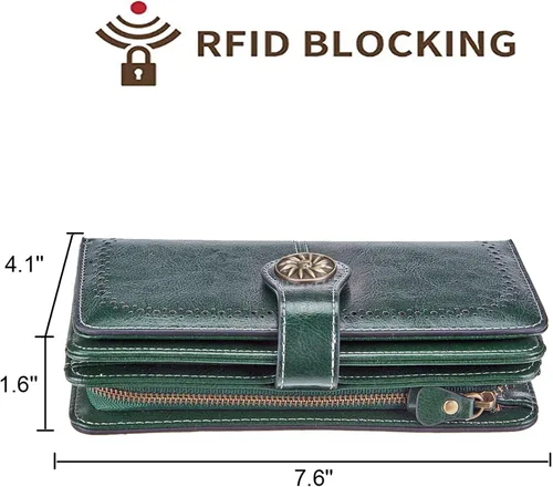 Miniatura 3 de Travelambo Cartera de mujer con bloqueo RFID para tarjetas de crédito, cartera de cuero de gran capacidad