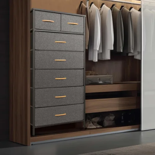 Miniatura 4 de Mifuro - Cómoda alta para dormitorio, torre organizadora de almacenamiento vertical con 7 cajones, cómoda con contenedores de tela, marco de acero