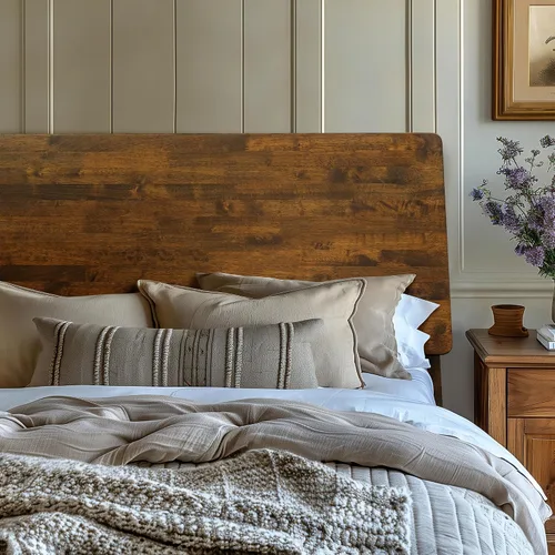 Miniatura 4 de Acacia Serenity - Base de cama King y cabecero de madera maciza, base de cama y cabecero de cama tamaño King, cama de madera escandinava compatible