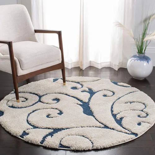 Miniatura 61 de SAFAVIEH - Alfombra de la Colección Florida Shag - 5' redonda, gris y azul claro, diseño de pergamino, sin deshilachado y fácil de limpiar, pelo
