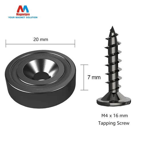 Miniatura 4 de Magnetpro 12 imanes de neodimio, fuerza de 25 libras, tamaño 0.79 x 0.28 pulgadas, cápsula de acero, imanes negros con contrapartes y tornillos