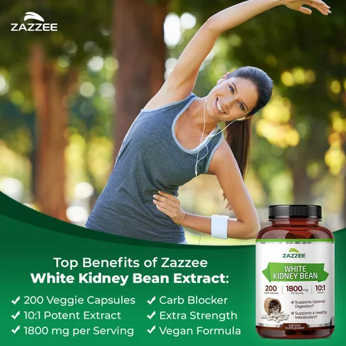 Miniatura 3 de Zazzee Extracto de frijol blanco 10:1, 1800 mg por porción, 200 cápsulas veganas, suministro para más de 2 meses, Phaseolus vulgaris, soporte