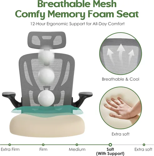 Miniatura 6 de Silla de oficina ergonómica de escritorio, silla de oficina de malla con respaldo alto con reposacabezas, ruedas, soporte lumbar, sillas de oficina