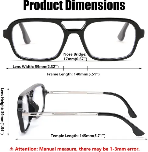 Miniatura 7 de FEISEDY Gafas de lectura retro cuadradas con bloqueo de luz azul para mujeres y hombres de los años 70, anteojos planos de aviador antifatiga