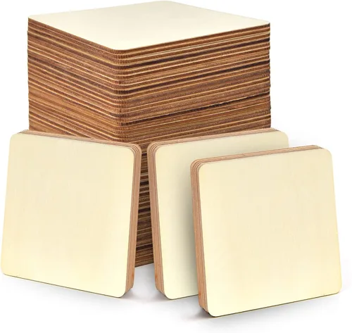 60 piezas de 5 pulgadas de madera sin terminar cuadradas en blanco de madera natural rebanadas de madera para manualidades, manualidades, decoración