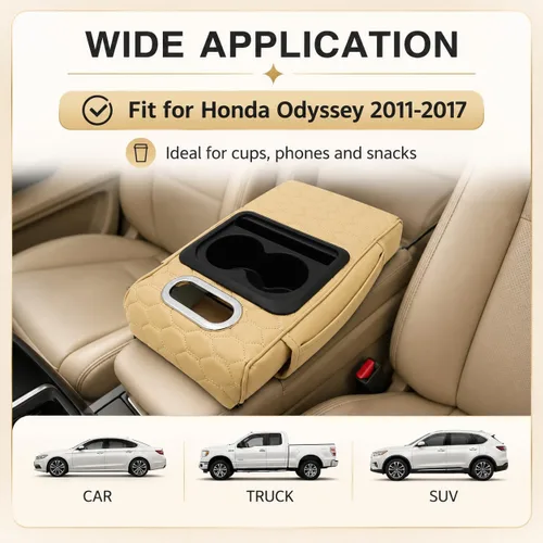 Miniatura 3 de Priprilod Almohada beige para reposabrazos de consola central de automóvil, espuma viscoelástica con portavasos y soporte para teléfono celular
