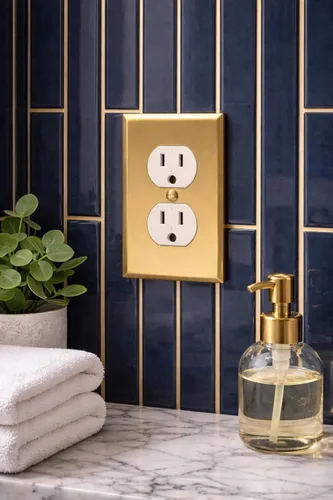 Miniatura 6 de Rio Salto BRASS - Cubierta de pared de metal dúplex dorada, cubierta de interruptor de luz, placa de pared para receptáculo dúplex individual, 1