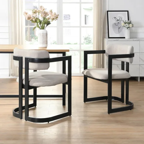 Miniatura 4 de Christopher Knight Home Auber - Juego de 2 sillas de comedor tapizadas modernas, juego de sillón de comedor tapizado de tela con marco de metal