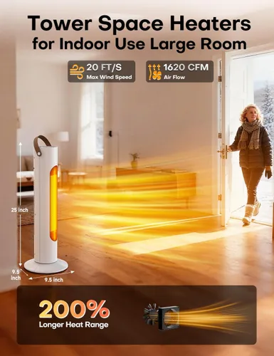 Miniatura 3 de Calentadores de exterior para patio con 4 modos, calefacción 1S de 350 pies cuadrados, calentador eléctrico de cerámica PTC de 1500 W