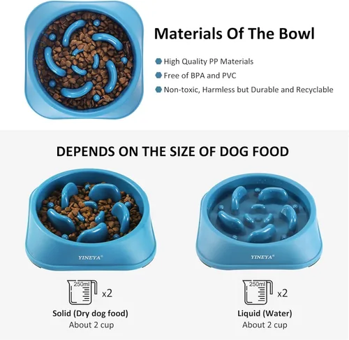 Miniatura 6 de YINEYA Cuencos de Alimentación Lenta para Perros, Suministros para Mascotas Que Ralentizan la Alimentación, Cuencos para Comida de Mascotas, H - azul