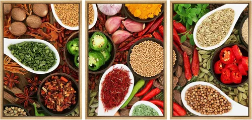 Miniatura 136 de wall26 Lienzo enmarcado para pared, juego de arte de hierbas, verduras y condimentos en madera, alimentos, fotografía cultural, realismo, paisaje