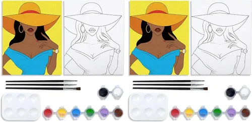 Miniatura 7 de VOCHIC Kit de pintura de lienzo predibujado para adultos, kits de fiesta de pintura y sorbos, suministros de fiesta de 8 x 10 pulgadas, 1 caballete