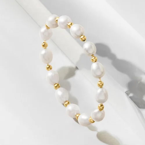 Miniatura 3 de Ross-Simons 8-9mm Cultured Pearl and 14kt Yellow Gold Bead Stretch Bracelet