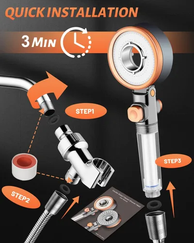 Miniatura 9 de Cabezal de ducha filtrado con spray de mano para el cuidado de la piel y el cabello, cabezales de ducha de alta presión con filtros para agua dura