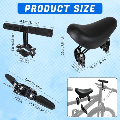 Miniatura 2 de Asientos de bicicleta montados en la parte delantera para niños, asiento de bicicleta para niños de 2 a 5 años (negro)