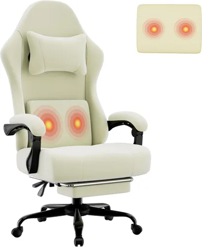 Silla ergonómica para juegos, silla para videojuegos con soporte lumbar de masaje y reposapiés, silla de computadora de tela con altura ajustable y