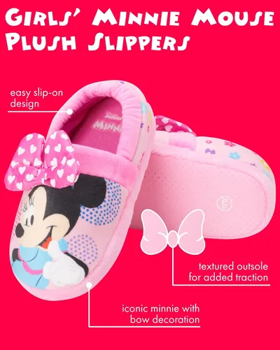 Miniatura 2 de Disney Girls' Minnie Mouse Slippers - Plush Fuzzy Slippers, Non-Skid Sole (ToddlerLittle GirlBig Girl)