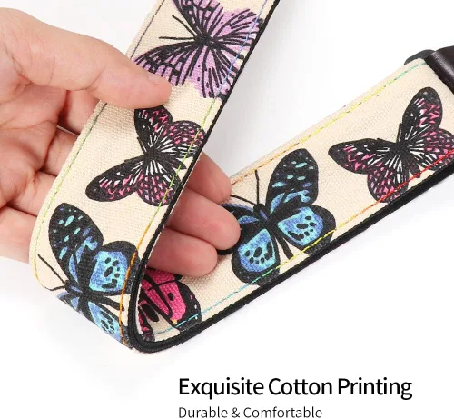 Miniatura 4 de Ukulele Strap No Drill, Adjustable Double J Hook Clip on Uke Shoulder Strap, Hawaiian Butterfly Printing Hands Free Ukelele Strap, Easy to Use and