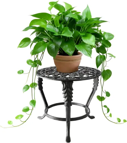 Notakia Soporte para plantas para interiores y exteriores, mesa de hierro fundido resistente para patio y jardín, estante alto de metal decorativo