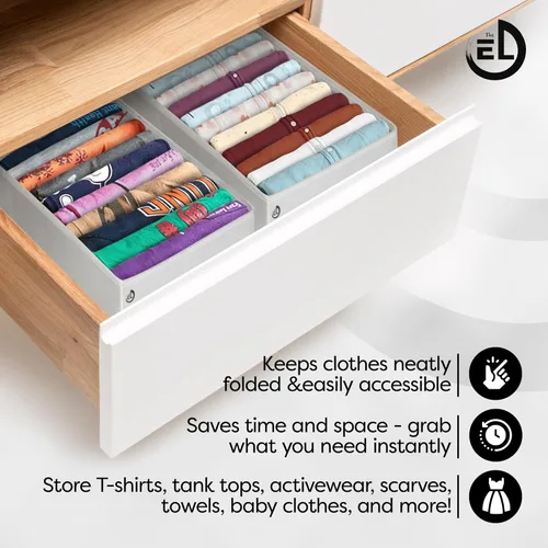 Miniatura 8 de Organizador de cajones de ropa, juego de 3 organizadores multiusos para cajones de aparador para adultos y niños, 10 celdas plegables por BLANCO