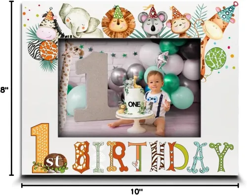 Miniatura 8 de BELLA BUSTA - Marco de fotos de primer cumpleaños, tema de cumpleaños de animales de safari, primer año del pequeño, marco de fotos con impresión UV