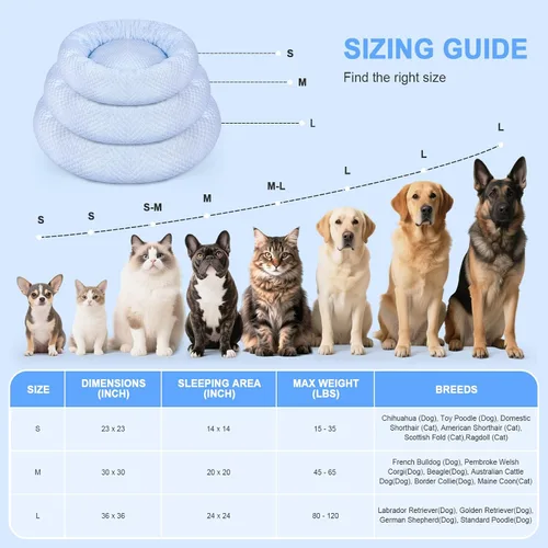 Miniatura 5 de Cama para perros pequeños y medianos, cama refrescante para mascotas con parte inferior antideslizante, cama cómoda de verano para cachorros, Donut