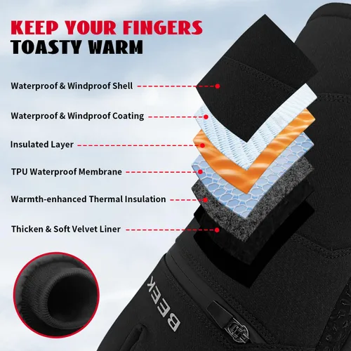 Miniatura 2 de BEEK Guantes de invierno impermeables, guantes cálidos para pantalla táctil, guantes antideslizantes para clima frío para hombres y mujeres, guantes