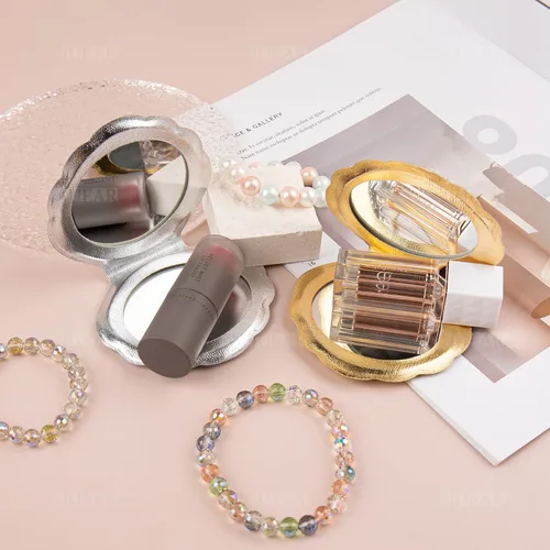 Miniatura 6 de AUEAR, Paquete de 4 espejos con purpurina de doble cara, espejos de maquillaje de aumento de 4 colores, mini portátil plegable para bolso, bolso
