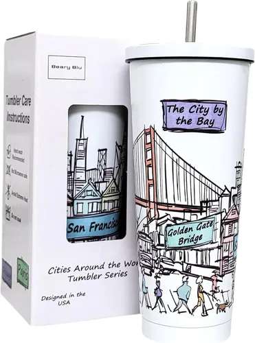 Miniatura 24 de Cities Around the World - Serie de vasos de 25 onzas – Diseñado en los Estados Unidos, vaso aislado al vacío con tapas y pajilla, taza de acero