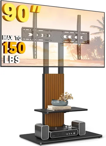 TVON Soporte de TV de suelo resistente para televisores grandes de 55 a 90 pulgadas de hasta 150 libras, soporte de TV alto con montaje ajustable en