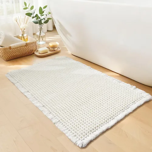 Miniatura 19 de Tapete de baño estilo gofre, tapete de baño bohemio, antideslizante, lavable, súper absorbente y de secado rápido, tapetes de baño pequeños, Caqui