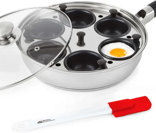 Miniatura 9 de Innovaciones modernas de acero inoxidable 4 Pan de cazador furtivo de huevo conjunto con hueveras, bandeja, recipiente, tapa y espátula