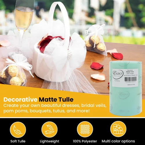Miniatura 5 de Expo International Tul mate decorativo, rollo/carrete de 6 x 100 yardas, tela de tul de poliéster ligera para tutús, disfraces y decoraciones