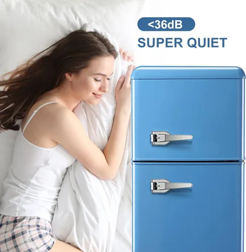 Miniatura 4 de Cucina Magica Mini Refrigerador para Dormitorio, Mini Refrigerador de 3.2 pies cúbicos, Refrigerador retro con puertas dobles ajustables