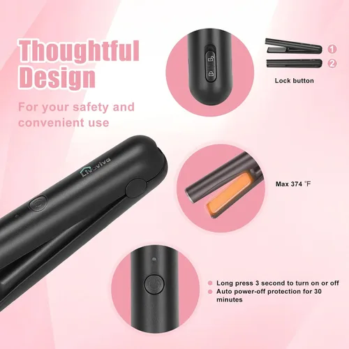 Miniatura 3 de Mini alisador de pelo inalámbrico portátil, recargable por USB, calentamiento rápido puede funcionar continuamente durante 40 minutos, rizador