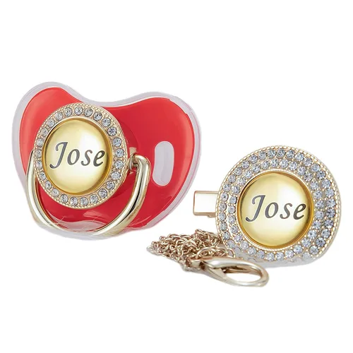 Miniatura 11 de Juego de Chupete y Clip con Nombre Personalizado Brillante - Binky Personalizado para Baby Shower, Recuerdo de Recién Nacido para Fotos Dorado