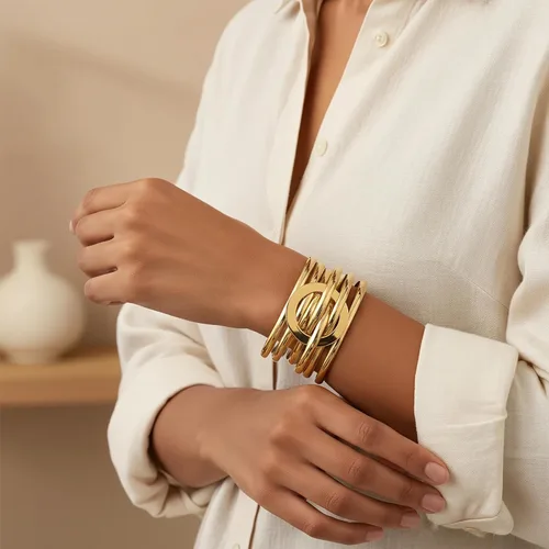 Miniatura 5 de Edoneery - Pulsera envolvente de cuero para mujer, brazalete de puño de múltiples capas hecho a mano estilo bohemio con cuentas de cristal