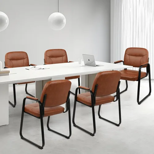Miniatura 10 de CLATINA Sillas de recepción de espera sin ruedas, silla de invitados de cuero con brazos acolchados, modernas sillas de escritorio de oficina marrón