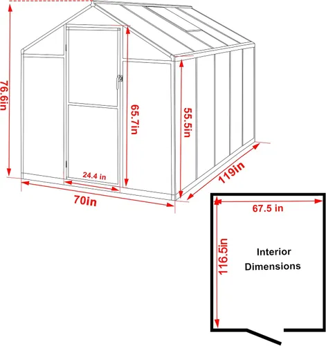 Miniatura 7 de MUPATER Invernadero de 6 x 10 pies para exteriores, invernadero de policarbonato resistente, kit de casa verde de aluminio con puerta con cerradura