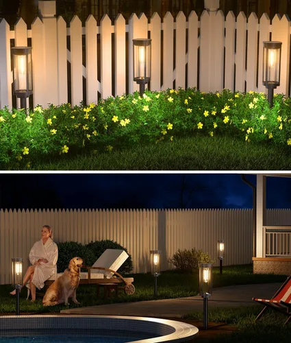 Miniatura 6 de NEWMESSI Paquete de 4 luces solares para caminos al aire libre, modernas luces LED solares de súper brillo, IP65, impermeable, para jardín, jardín
