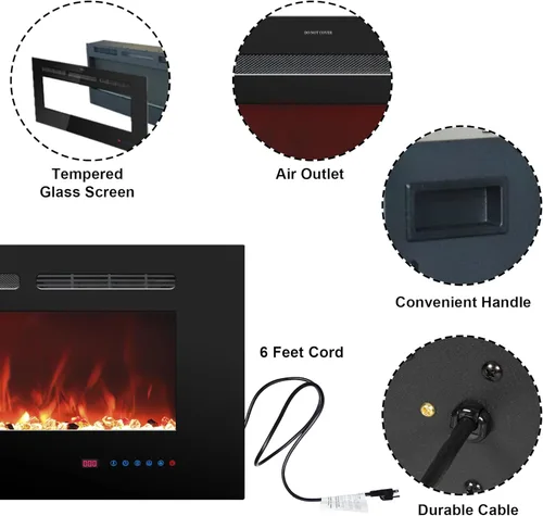 Miniatura 5 de Insertos de chimenea eléctrica de 30 pulgadas, calentador de chimenea empotrado y montado en la pared para uso en interiores con control remoto, 13