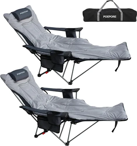 Miniatura 13 de Silla de camping reclinable con reposapiés extraíble con reposacabezas, cojín de algodón, sillas plegables ajustables y portátiles