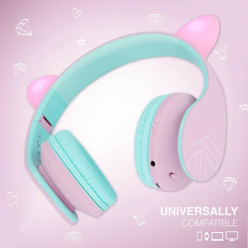 Miniatura 4 de PowerLocus - Auriculares sobre la oreja para niños, auriculares Bluetooth inalámbricos para niños, con micrófono, volumen limitado seguro de 85 dB