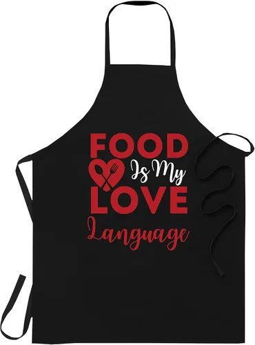 Food Is My Love Language Foodie Chef Food Lover Blogger Delantales negros 1 tamaño para todos los hombres y mujeres Delantal de cocina, Negro -